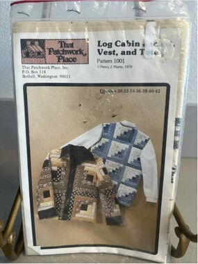 Vintage 1978 That Patchwork Place Pattern 1001 Log Cabin Jacket Vest Tote Sealed